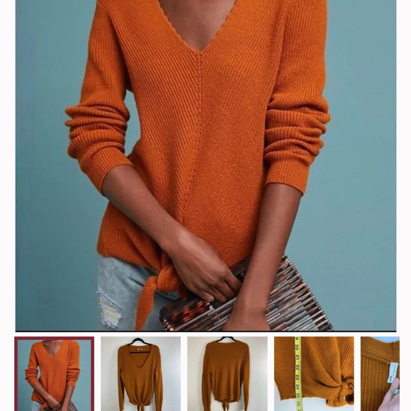 Anthropologie Moth sweater burnt orange v neck women’s sweater Size S pre-owned - Picture 6 of 8